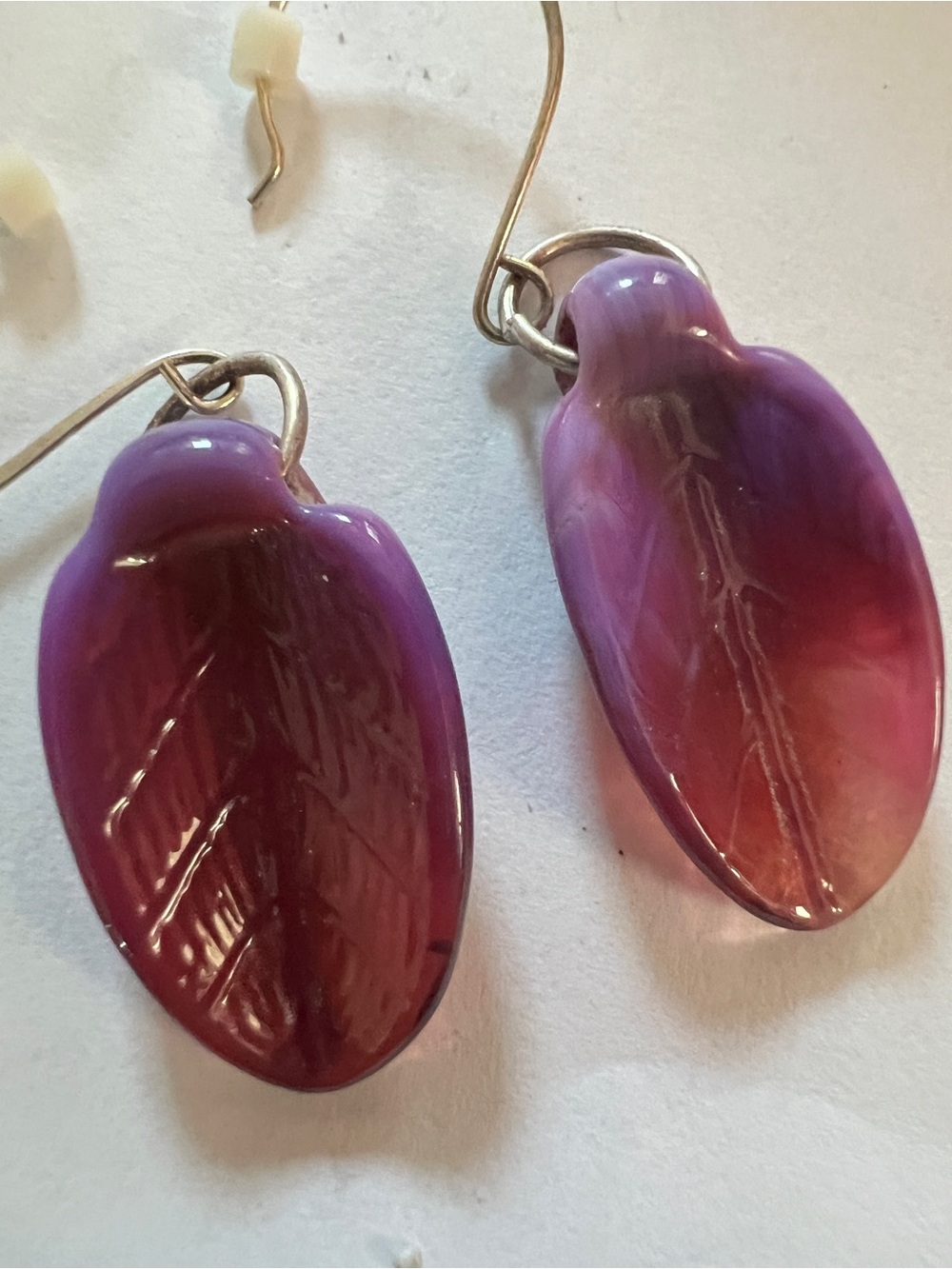 Purple Leaf Glass  Handmade Earrings Lampwork Grape Purple
